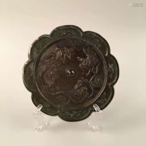 Chinese Bronze Octalobed Mirror