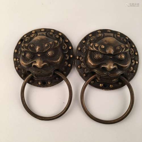 Chinese Bronze Door Bell Pair