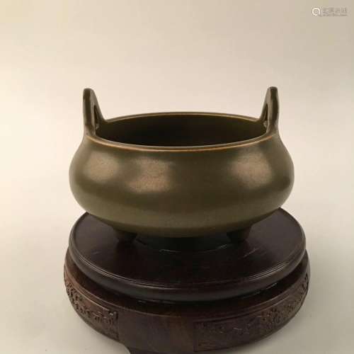Chinese Teadust Glazed Tripod Censer With Qian Long Mark