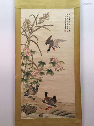 Chinese Hanging Scroll Of Wild Goose With Bian Shou Min's Sign