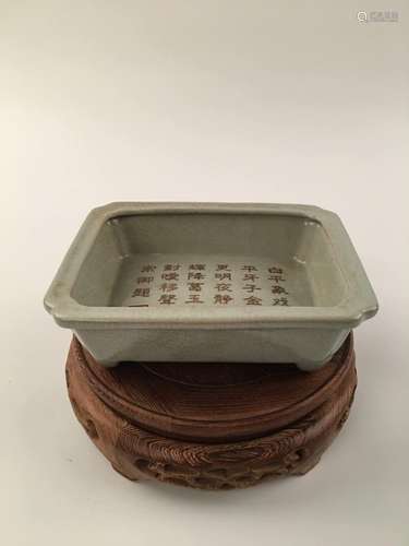 Chinese Ru Ware Chinese Ru Ware Square Washer With Song Hui Zong's Gilt Inscribed