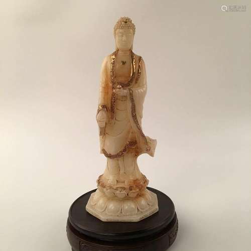 Chinese Gilt Jade Buddha Statue