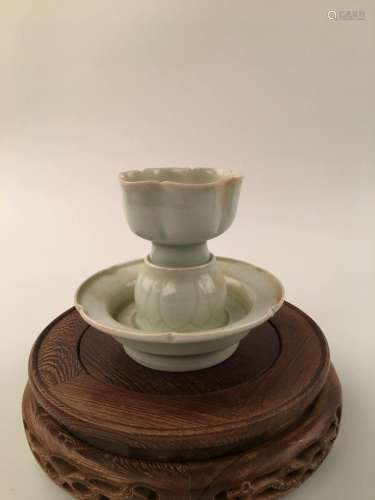 Chinese Celadon Tea Cup and Stand