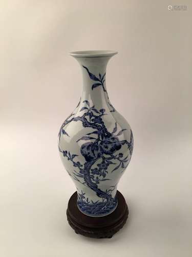 Chinese Blue& White Ganlan Vase With Yong Zheng Mark