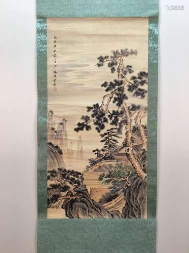 Chinese Hanging Scroll Of Landscape With Shao Mei Chen Yun Zhang's Sign