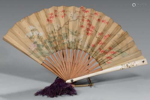 JAPON Époque Meiji (1868 1912)		 ÉVENTAIL en ivoi...