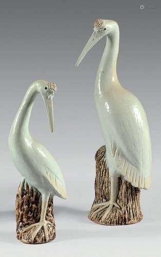 CHINE XVIIIe/XIXe siècle		 DEUX GRUES en porcelai...