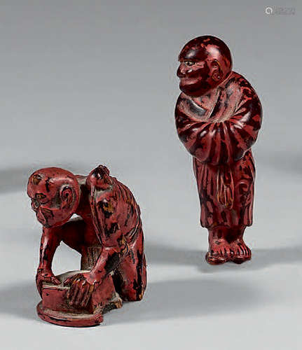 JAPON Époque Edo (1603 1868)		 DEUX NETSUKE en la...