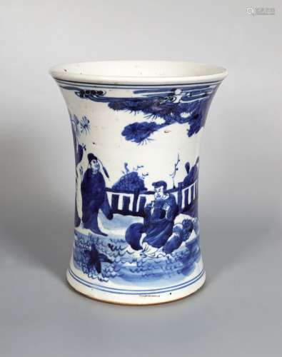 CHINESE TRANSITIONAL BLUE AND WHITE BRUSH POT, CIRCA 1660