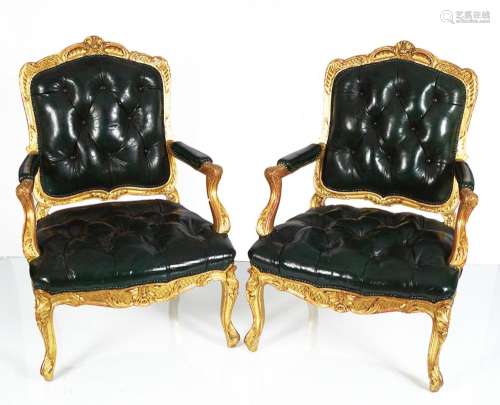 PAIR OF NINETEENTH-CENTURY LOUIS XV STYLE CARVED GILT WOOD ARMCHAIRS