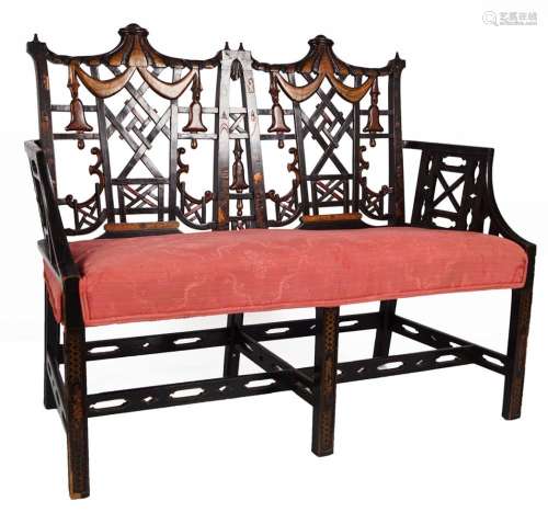 NINETEENTH-CENTURY CHINESE CHIPPENDALE LACQUERED SETTEE