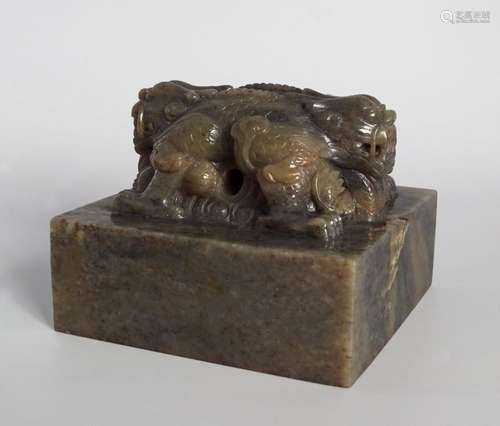 LARGE IMPERIAL GREEN JADE SEAL, QING DYNASTY