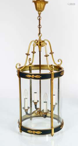 FRENCH EMPIRE STYLE GILT AND ENAMELLED HALL LANTERN