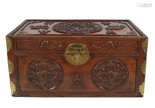 CHINESE QING PERIOD BRASS BOUND HUANGHUALI TRUNK