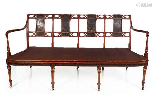 NINETEENTH-CENTURY SATINWOOD PARCEL GILT AND LACQUERED WINDOW SEAT