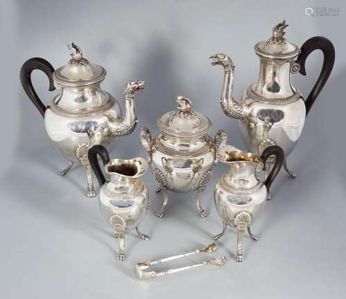 FIVE PIECE FRENCH STERLING SILVER TEA AND COFFEE SERVICE