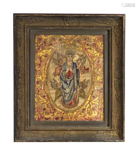 SET OF 4 FRAMED RENAISSANCE ECCLESIASTICAL EMBROIDERIES