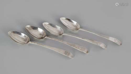 SET OF FOUR MONOGRAMMED IRISH SILVER SERVING SPOONS