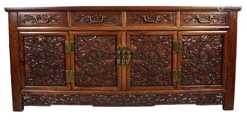 CHINESE QING PERIOD BRASS BOUND HUANGHUALI CABINET