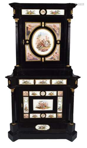 A REMARKABLE NINETEENTH-CENTURY PERIOD EBONY AND PORCELAIN CABINET-ON-CABINET