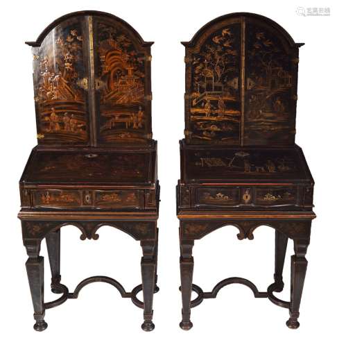 PAIR OF EIGHTEENTH-CENTURY CHINESE EXPORT LACQUERED BUREAU CABINETS