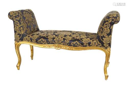 18TH CENTURY CHIPPENDALE CARVED GILT WOOD AND UPHOLSTERED WINDOW SEAT, CIRCA 1770