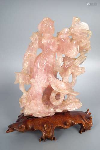 CHINESE QING PERIOD ROSE QUARTZ FIGURE