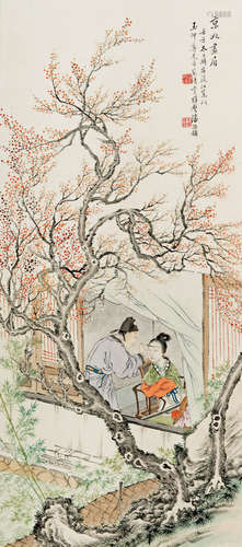 潘振镛 壬子（1912） 京兆画眉 设色纸本 立轴