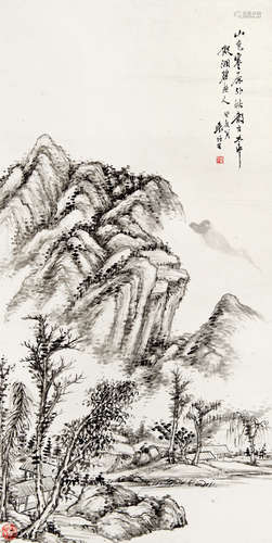 袁培基 癸亥（1923） 山色寒原外 设色纸本 立轴