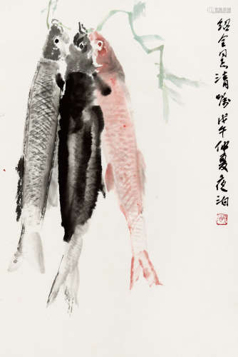 王学仲 戊午（1978） 三鱼图 设色纸本 托片