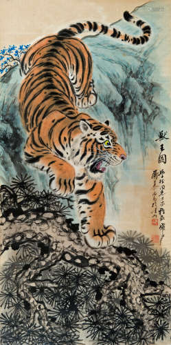 慕凌飞 戊辰（1988） 兽王图 设色纸本 软片