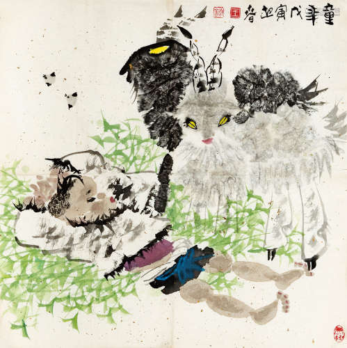 王迎春 戊寅（1998） 童年 设色纸本 软片