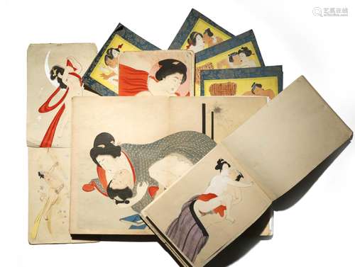 A SMALL COLLECTION OF JAPANESE EROTIC PAPER EPHEMERA, SHUNGA MEIJI 1868-1912 Comprising: loose pages