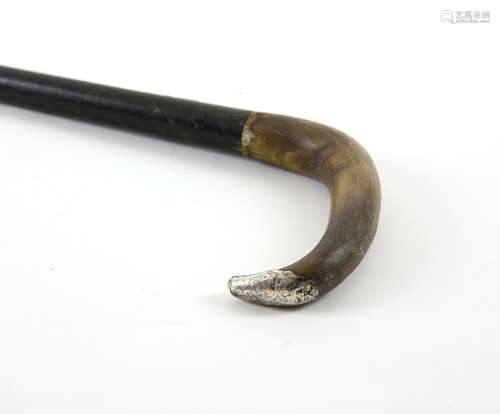 Victorian rhino horn handled and silver mounted walking stick, London, 1898, 85cm long,