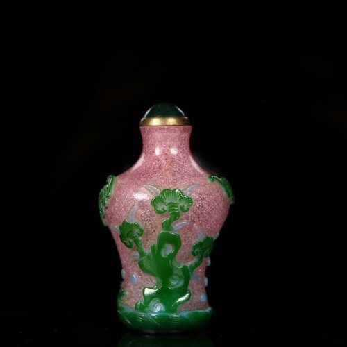 A Green and Pink Overlay Peking Glass Snuff Bottle