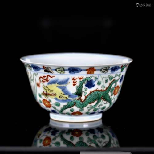 A Chinese Doucai Bowl With Dragon and Phoenix Motif