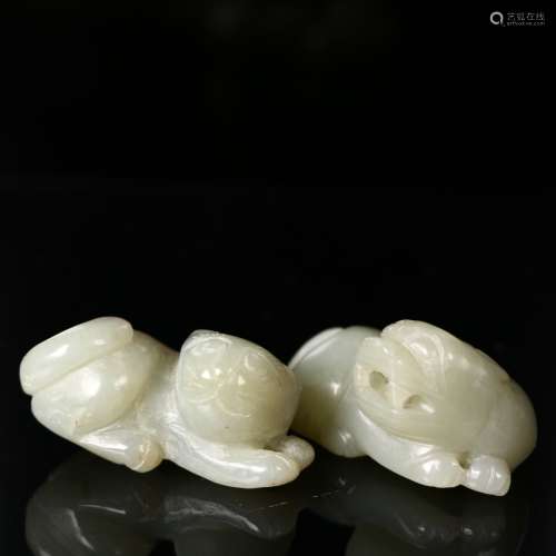 Pair White Jade Carving Animals,Republic
