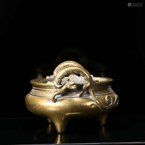 A Chinese Bronze Tripod Censer, Qing Dynasty