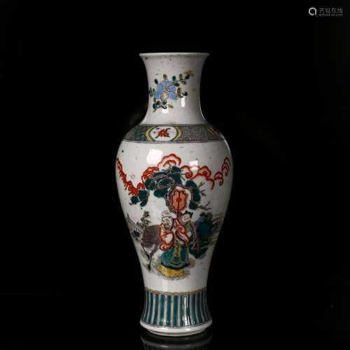 A Chinese Antique Famille Verte Iron Red Vase, Qing Dynasty