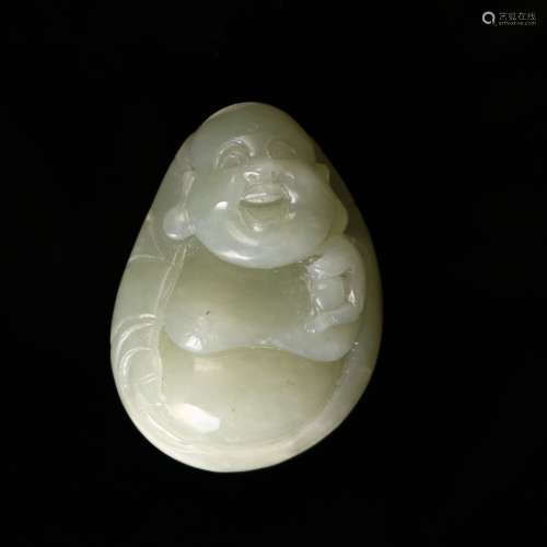 A Chinese white Jade Carved Buddha Pendant
