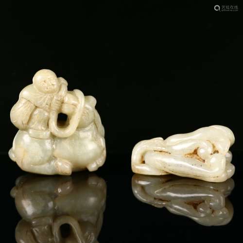 Two Carved White Jade Figures