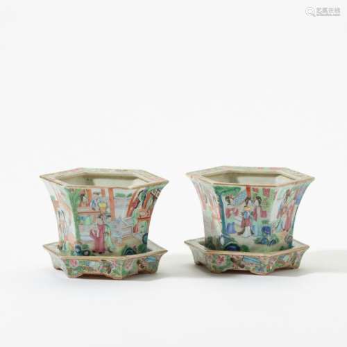 A pair of Chinese Canton famille rose cachepots on