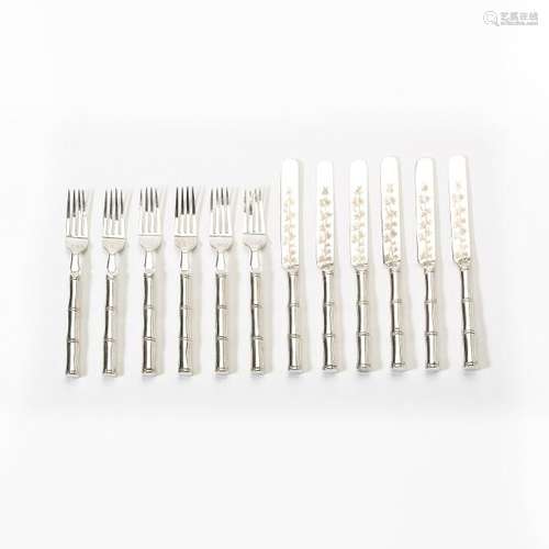 A Chinese export silver 'bamboo' cutlery set