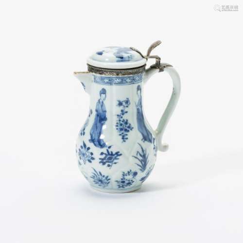 A Chinese blue and white silver-mounted ewer and cover