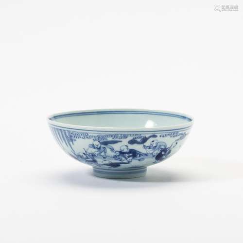 A Chinese blue and white 'hundred boys' bowl