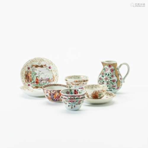 A set of three Chinese export European subject cups and