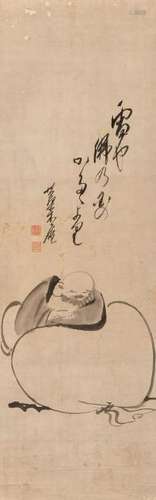 A scroll painting by Obaku Moku'an (Mu'an Xingtao)