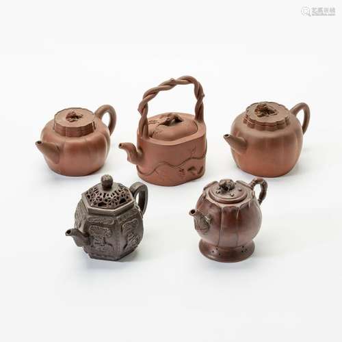 Five Chinese Yixing teapots and covers