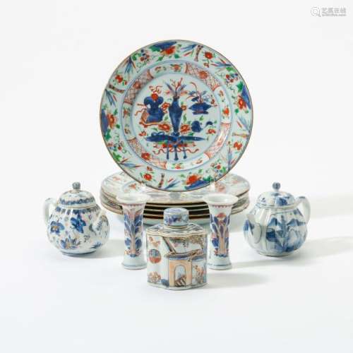 A collection Chinese blue and white and Imari porcelain