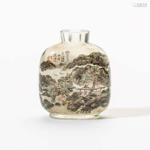 A Chinese inside-painted glass 'landscape' snuff bottle